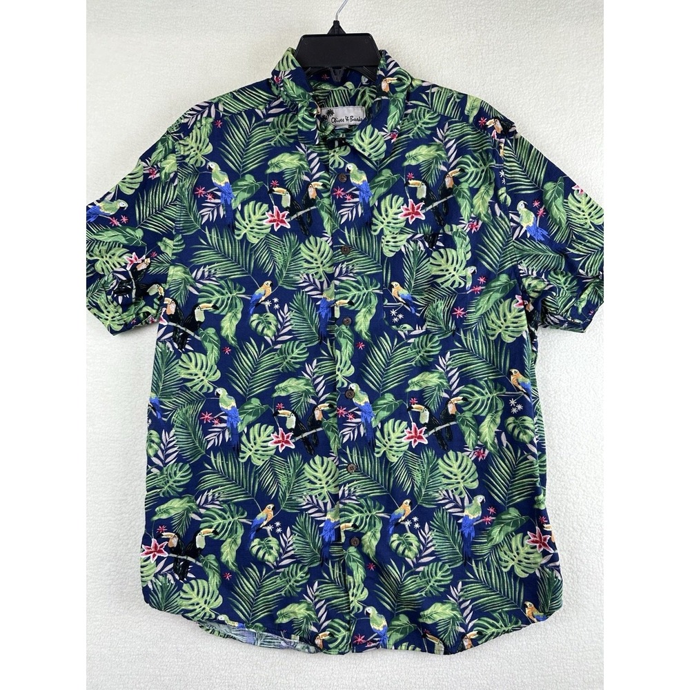 Oliver & Burke Hawaiin Shirt Men's Large Green Tropical Short Sleeve Button-Up